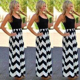 Casual Dresses Boho Striped Patchwork Maxi Long Dress Women'S Loose Sleeveless Tanks Plus Size O Neck Summer Robe Femme Vestidos