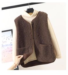 Women's Vests Coffee Lamb Wool Fur Furry Psh Vest Women Sleeveless Down Coat Tops Casual Short Outwear Waistcoat Parkas Jacket Coats Cloth6731469