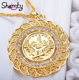 Shamty Pendant Necklace Arab Coin For Women Pure Gold Color Turkey Coin Jewelry Whole Small Chain Turk Coins Hypoallergenic2888661
