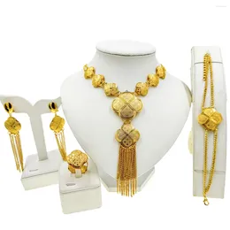 Necklace Earrings Set Italian Gold Plated For Women Statement Bracelet Tassel Ring Wedding Accessories Birthday Gifts