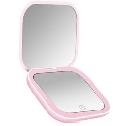 NEW 2024 new Mini Folding Pocket Mirror Handheld with LED Lights, 2X Magnifying compact portable mirror with lightstravel makeup mirror with