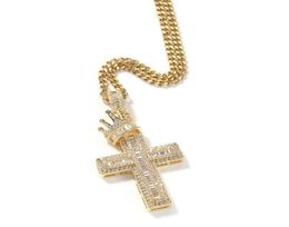 Hip hop Crown Cross pendant necklaces for men women luxury designer mens bling diamond gold chain necklace Jewellery love gift1914159