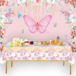 Party Decoration HUIRAN Butterfly Disposable Tablecloth Happy Birthday Kids Wedding Supplies Baby Shower Girl