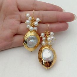 Dangle Earrings YYGEM White Freshwater Keshi Pearl Pave Gold Color Edge Hook For Women