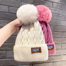 Berets Winter Knitted Hat Women Korean Fashion Solid Outdoor Warm Fleece Beanies With Pompom All-match Casual Elastic Comfortable Cap