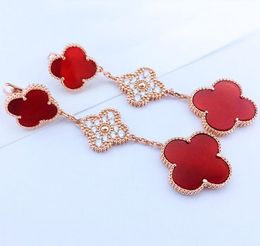 FashionS925 pure silver plated 18K gold thin four leaf clover three Flower Earrings6358310