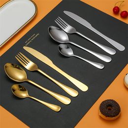 4Pcs/Set Gold Cutlery Flatware Set Knife Fork Spoon Stainless Steel Tableware Western Dinnerware Steak Travel Dinnerware Sets Kitchen Utensils