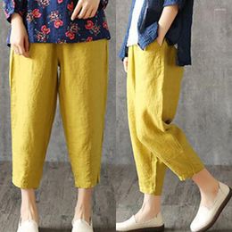 Women's Pants 2024 Fashion Women Casual Cotton And Linen Capris Solid Color Harem Loose Thin Cool Summer Radish