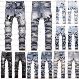 Jeans maschile jeans jeans jean europeo ha hombre letter star star da uomo ricamo patchwork strappato per il marchio di tendenza motociclistico pantalone maschile skinny8ki9