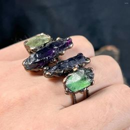 Wedding Rings 1pc Vintage Ring Inlaid Natural Crystal For Men And Women Match Daily Outfits Shape & Colour Of Stone Are Uncertain
