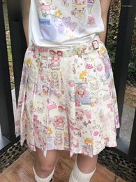 Skirts HOUZHOU Y2k Harajuku Streetwear Skirt Women Japanese Fashion Kawaii Sweet Cute Cartoon Print Pleated Soft Girl Summer 2024