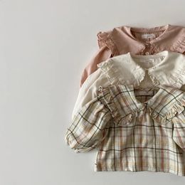ミランセルスプリング幼児の女の子の女のシャツ服カジュアルビッグカラー甘いラペル長袖トップスブラウス240430