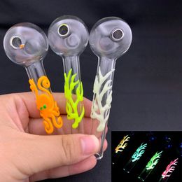 Wholesale Colourful Thick Heady Octopus/Tree 10cm Glass Oil Burner Pipe 4inch Smoking Dab Burners Straight Pryex Clear Well Popular Smoke Pipes Accessorie