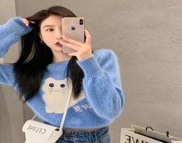 Women039s Sweaters Arrival Sweet Lovely Cat Girlfriend Knitted Sweater Top OnePiece Korean Fashion ONeck Blue Short Female Fa2619555