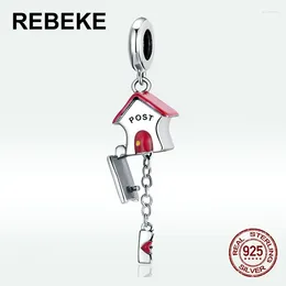 Loose Gemstones 925 Sterling Silver Letter Box Charm Red Enamel Beads Fit Bangle & Necklace Pendant Jewelry Accessories Making For Women