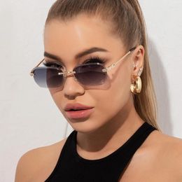 Sunglasses Rimless Square Women Sun Glasses Metal Fashion Shades Female UV400 Gradient Lens Frameless Eyeglasses