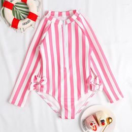 Women's Swimwear One-Pieces Red Striped Swimsuits For Girls Fashion Swimming Wear Summer Cute Kids