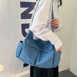 Shoulder Bags Denim Crossbody For Women Japanese Style Unisex Casual Pocket Books School Bag Students Large Jeans