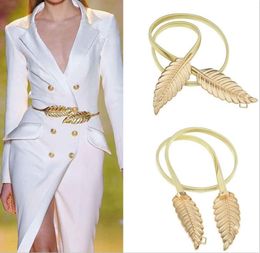 Women Leaf Design Belt Metal Leaves Cummerbund Clasp Front Stretch Waistband Gold Silver elastic Waist Belt Leaves Chain Belt1262238