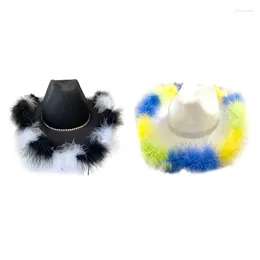 Berets Feather Trim Cowgirl Hat For Girl Bride RoleplayCostume Cowboy Bachelorettes Party Headwear Wedding Headpiece