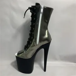 20cm Black fishmouth booties, high-heeled nightclubs, sexy toe-leaking ultra-high-heeled short boots.