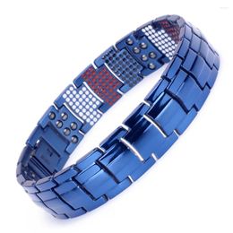 Link Bracelets 15MM Men Blue Health Magnetic Bracelet Black Plated Pure Titanium Bangle Ion Germanium Far Infar Red Jewellery