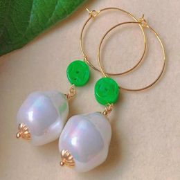 Dangle Earrings Natural Baroque White Pearl Jadeite Eardrop Gold Platinum Men Handmade Diamond Unisex Formal Office