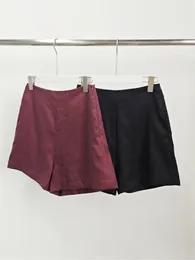 Women's Shorts Wine Red Or Black Slim Fit 2024 Summer Linen Blend Ladies High Waisted Straight