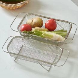 Kitchen Storage Organiser Stainless Rack Drain Holder Sink Tableware Steel Basket Vegetable Multifunctional Drainer Deepened