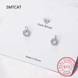 Stud Earrings Simple Fashionc Minimalist 925 Sterling Silver Round Circle Clear Zircon For Women Jewellery Gift