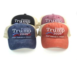 Donald Trump 2020 Baseball Hat Patchwork washed outdoor Make America Great Again hats Republican President Mesh sport cap 40pcs LJ3117381