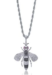 Hip Hop Necklaces Exquisite Fashion 18K Gold Plated Honey Bee Pendant Necklaces Luxury Zircon Men Necklaces Jewelry2436714