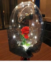 Transparent Bobo Ball LED Luminous Balloon Rose Bouquet Valentines Day Gift For Birthday Party Wedding Decor Y2010063531650