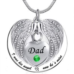 Unisex Angel Wing Birthstone Memorial Keepsake Ashes Urn Pendant Necklace 039i used to be his angle now he039s mine039 7467680