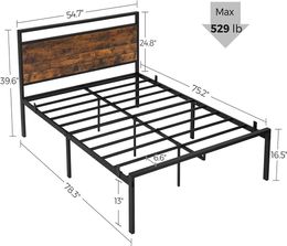 Full Size Metal Bed Frame with Headboard No Box Spring Needed Platform Bed UnderBed Storage Industrial Style1910346