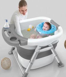 Baby Bathtubs for Infants Childrens Folding Bath Bucket Multifunctional Aluminium Alloy Bathtub Large 015 Growth Stage Bathtub1064681