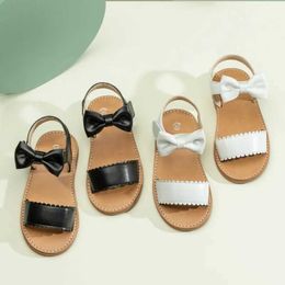 Sandals Summer Girls Shoes Casual Open Toe Beach Anti Slip Soft Sole Kids Bowknot Princess Flat H240504