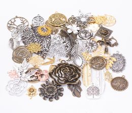 200grams Vintage silver color bronze plant leaf flower tree charms pendant for bracelet earring necklace diy jewelry making9476232