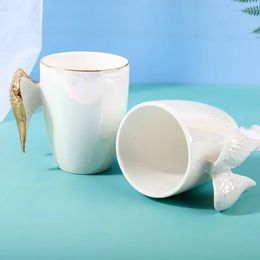 380ml Creative Good Omens Mug Ceramic Angel Mugs Gold Plated Handle Winged Cup Office Coffee Milk Afternoon Tea Gifts 240426
