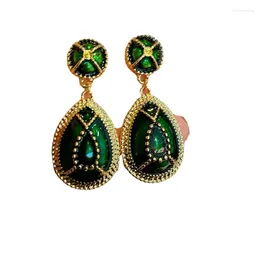 Dangle Earrings Emerald Enamel Retro French Water Drop High-Grade Socialite Temperament Entry Lux