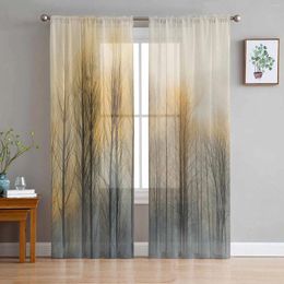 Curtain Oil Painting Abstract Tree Sunset Tulle Curtains For Living Room Bedroom Children Decor Sheer
