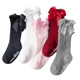 Kids Socks Socks Bow Spring Autumn Newborn Baby Girls Kids For Christmas Winter Non-slip Terry Cotton Sokken Princess Knee High Long Socks Y240504