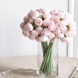 Decorative Flowers Rose Pink Peony Artificial Silk Bouquet 27Heads Roses Fake Flower For Table Vase Arrange Home Wedding Decoration