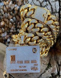 Full Iced Out Credit Card Pendant Necklace Mens Gold Silver Colour Hip Hop Jewellery With Tennis Chain Charm CZ Jewellery Gifts X07079254165
