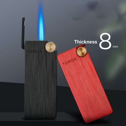 8Mm Ultra Thin Torch Blue Flame Windproof Lighter Adjustable Electroplating Micro Torch Lighter For Men