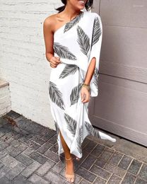 Party Dresses Bare Shoulder Dress For Women Diagonal With One Side Sleeve Sexy Summer Casual Printed Clothes
