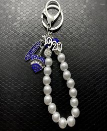 Keychains ZETA PHI BETA Sorority Society Rhinestone Heartshaped Metal Pendant White Bead Chain Key Ring5559099