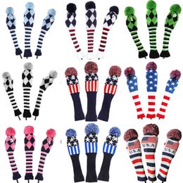 Golf 3pcsset Knitted Pom Sock Covers 1-3-5 Golf Wood Headcover For Golf DirverFairway Golf Club Headcovers 240430