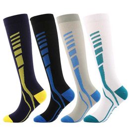 Socks Hosiery Men Women Kn Running Compression Socks Anti Slip Long Stockings Sports Socks for Marathon Jogging Cycling Football Basketball Y240504