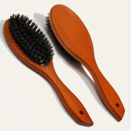 2024 New Arrival Hair Brush Wood Handle Boar Bristle Beard Comb Styling Detangling Straighten Brown Lotus Boar Bristles Massage Combfor Boar Bristle Styling Brush